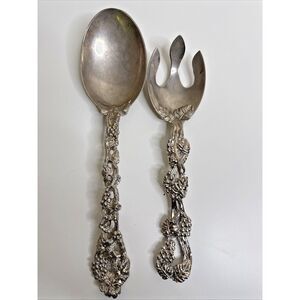 Godinger Vineyard Silverplate Salad Serving Spoon Frok Grapes Leaves Vintage
